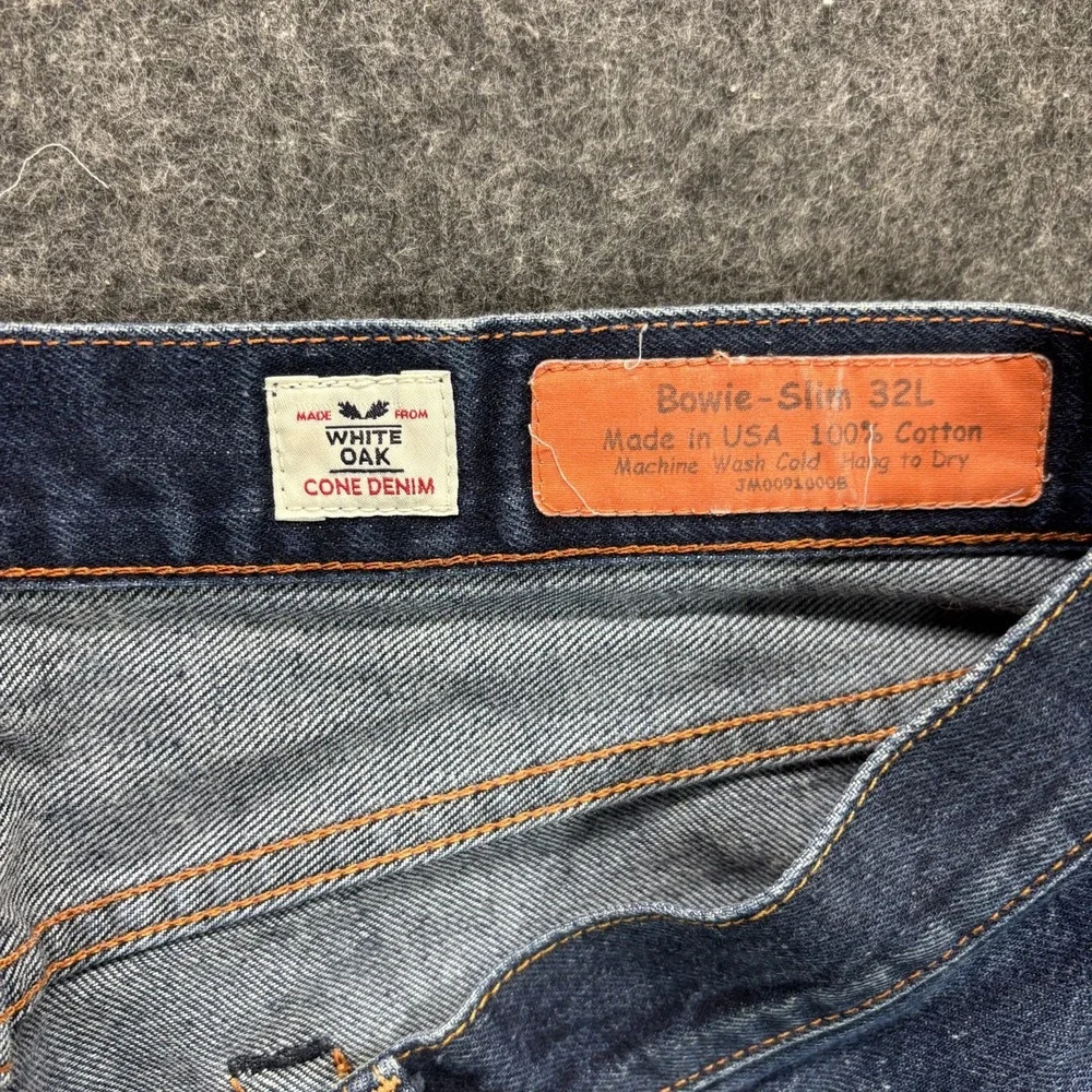 Jean Shop Bowie Slim Selvedge Jeans Men 32L Blue Button Fly White Oak Cone Denim